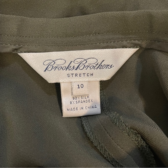 Vintage Brooks Brothers Stretch Olive Army Green Silk Wide Leg Trousers Size 10 - Picture 5 of 6